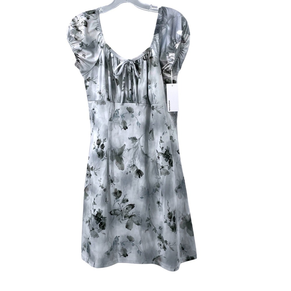 Joule Women Dress Mini Puff Sleeve Floral Butterfly Grey Polyester Large NWI
